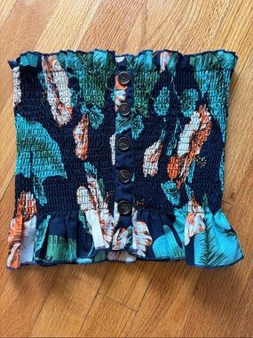 Navy Floral Button-Down Tube Top